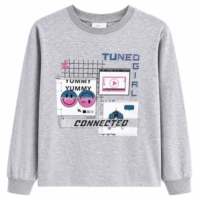 Blusa meia estação Cinza Estampa Jovial