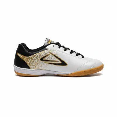 Tênis futsal branco dourado