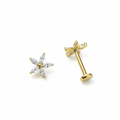 Labret flor grande dourado 