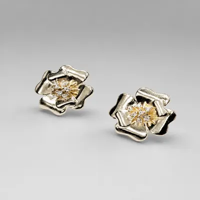 Brincos Dourado Trevo/  Zirconias Incolor 
