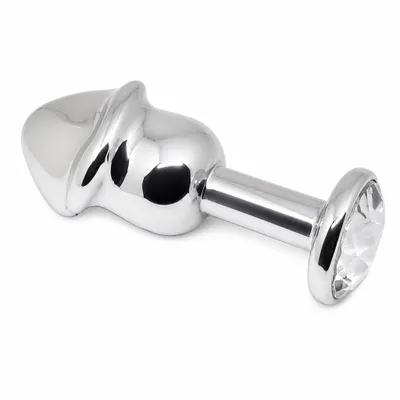 Plug Anal Metálico Cogumelo com Pedraria de Cristal Transparente
