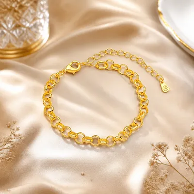 Pulseira Elo Português Liso Banhada a Ouro 18K