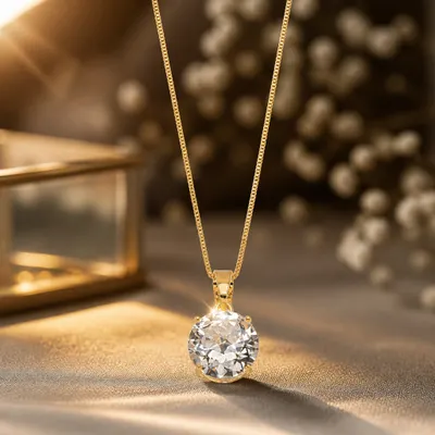 Colar Ponto de Luz Cristal Banhado a Ouro 18K