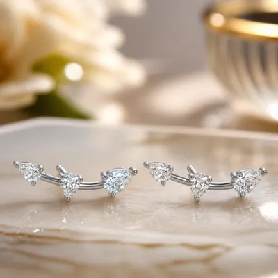 Brinco Ear Cuff Gotas de Cristal Branco