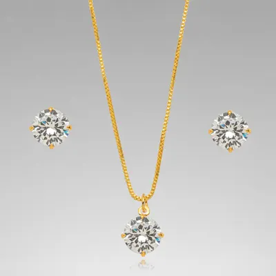Conjunto Ponto de Luz Cristal Banhado a Ouro 18K