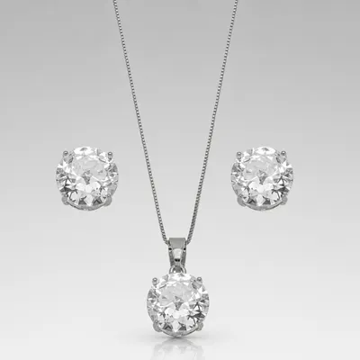 Conjunto Ponto de Luz Cristal Branco Banhado a Ródio Branco