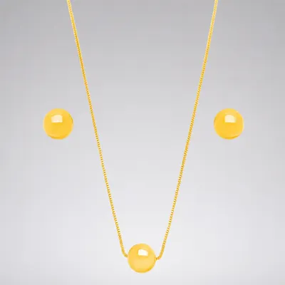 Conjunto Bola Lisa Banhado a Ouro 18K