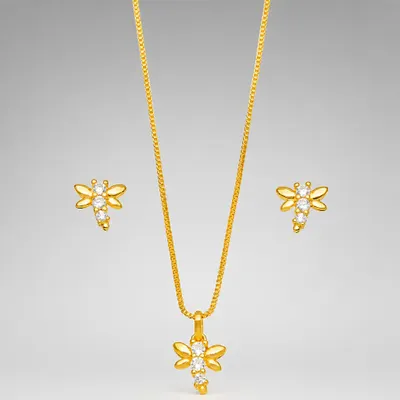 Conjunto Libélula com Micro Zircônias Banhado a Ouro 18K