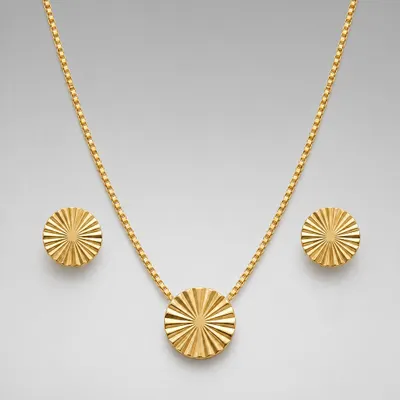 Conjunto Redondo Detalhado Liso Banhado a Ouro 18K