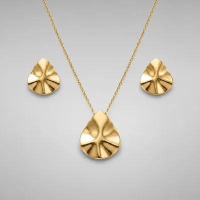 Conjunto Gota Orgânica Detalhada Lisa Banhado a Ouro 18K