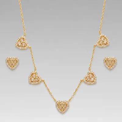 Conjunto 5 Corações com Zircônias Banhado a Ouro 18K
