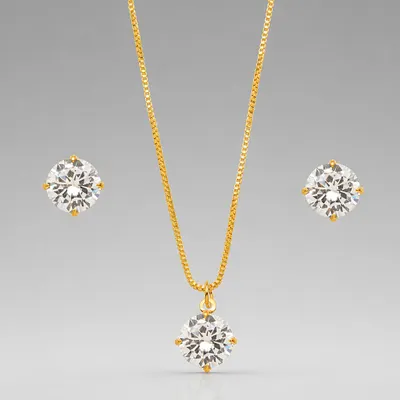 Conjunto Ponto de Luz Cristal Banhado a Ouro 18K