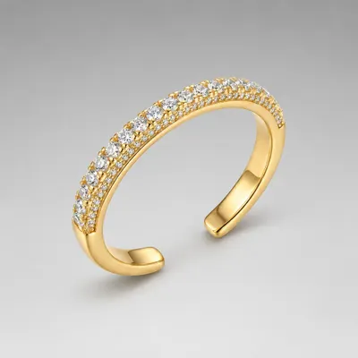 Anel Aparador Micro Zircônias 1 Fileira Banhado a Ouro 18K