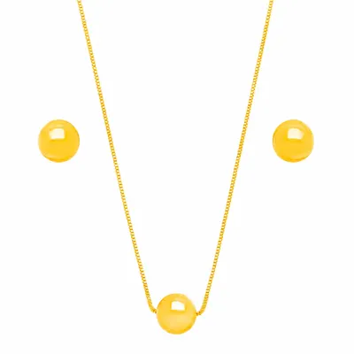 Conjunto Bola Lisa Banhado a Ouro 18K