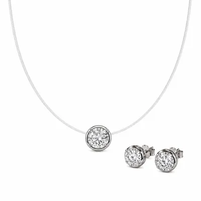 Conjunto Ponto de Luz Cristal com Fio de Nylon Banhado a Ródio Branco