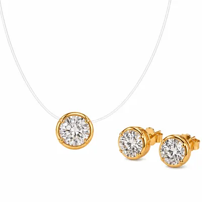 Conjunto Ponto de Luz Cristal com Fio de Nylon Banhado a Ouro 18K