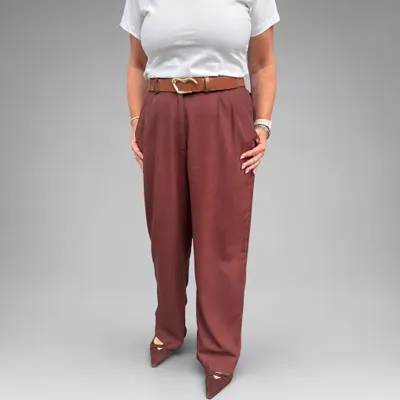 CALÇA  TZ  PANTALONA TAINÁ LINHO MARROM