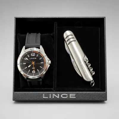 Relógio Masculino ,com Pulseira Emborrachada,  caixa 5 cm  Lince com Canivete Multiuso