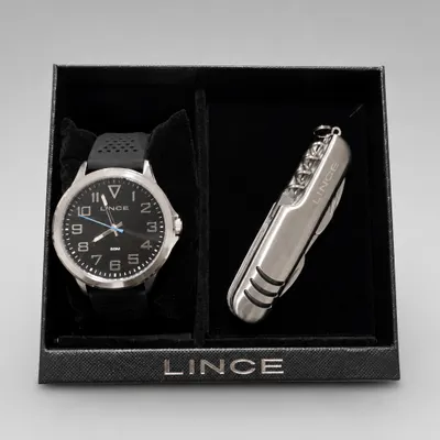 Relógio Masculino com Pulseira Emborrachada, Caixa 5 cm Lince com Canivete Multiuso