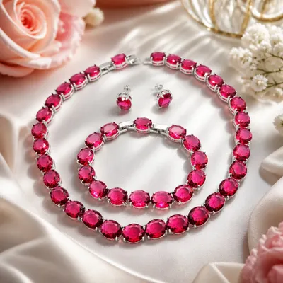 Conjunto Bihotz Gorri — Colar, Pulseira e Brincos