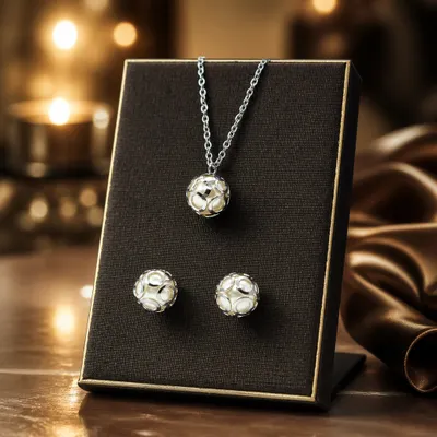 Conjunto de Aço Pérola Orbital  Colar