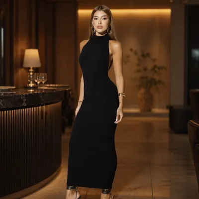 Vestido Preto Midi Halter