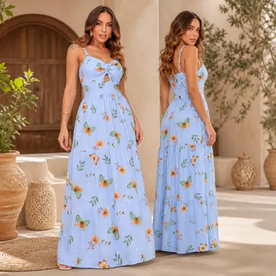 Vestido Estampado Manga Fina