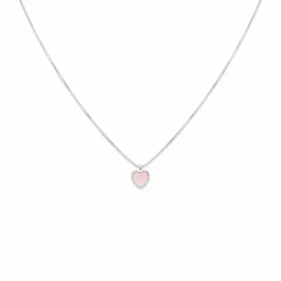 Colar Ponto de Luz Coração Rosa Leitoso 