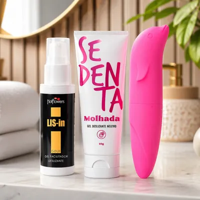 Kit com Vibrador Ponto G Golfinho Aveludado Sedenta Molhada LIS-In