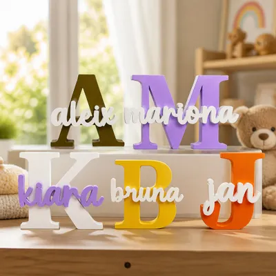 Placa de Nome e Inicial  Decoração 3D Letra Personalizada
