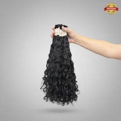 Cabelo humano cacheado 55cm caipira