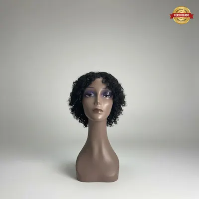 Peruca humana cacheada curta 20cm
