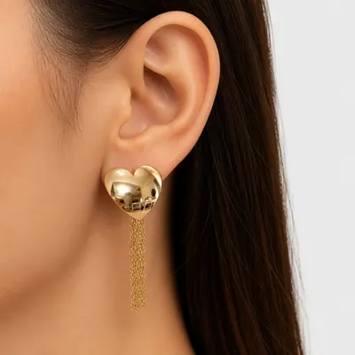 Brinco Coração Dourado com Correntes
