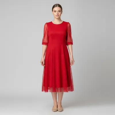 Vestido vermelho tule poá