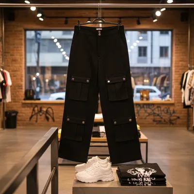 Calça pantalona cargo alfaiataria preta