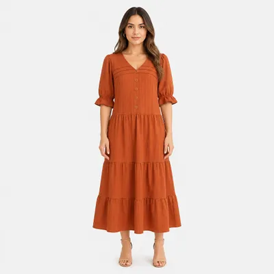 Vestido midi listrado laranja