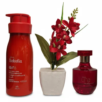 KIT  UNA INSTINCT E TODO DIA MORANGO E BAUNILHA DOURADA NATURA 
