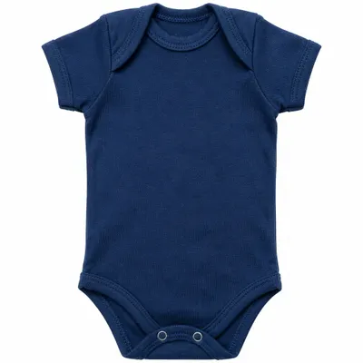 Body Bebê Manga Curta Azul