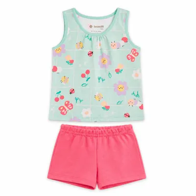 CONJUNTO BEBÊ MENINA CLUB BLUSA ESTAMPADA E SHORTS