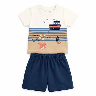 CONJUNTO BEBÊ MENINO CLUB CAMISETA COM ESTAMPA E BERMUDA -Brandili