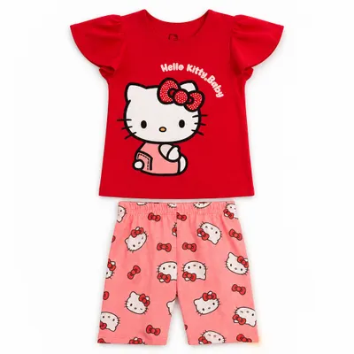 Conjunto Infantil Menina Hello Kitty Com Blusa e Bermuda - Brandili 