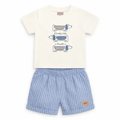 Conjunto Bebê Menino Com Camiseta Bordada e Bermuda Listrada - Brandili