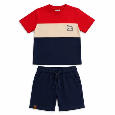 Conjunto Infantil Menino Com Camiseta Em Recortes e Bermuda de Moletinho