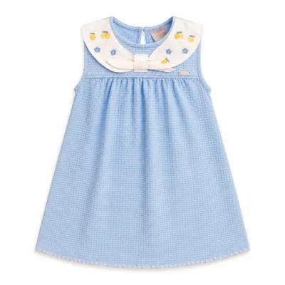Vestido Infantil Em Cotton Quadrilê Com Gola Bordada e Laço - Mundi