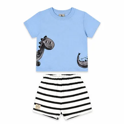 Conjunto Bebê Menino com Camiseta Dino e Bermuda Azul Claro - Quimby