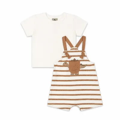 Conjunto Bebê com Jardineira Dino e Camiseta Off White - Quimby