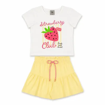 Conjunto Strawberry Club Infantil com Blusa e Short Off White - Quimby