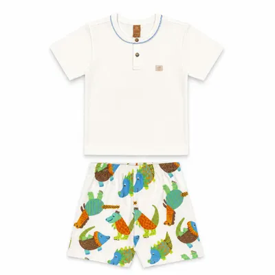 Conjunto de Pijama Infantil para Menino com Camiseta e Shorts em Suedine - Up Baby