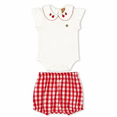 Conjunto Bebê Menina com Body Suedine e Short Xadrez - Up Baby