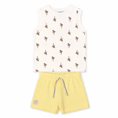 Conjunto para Menino Regata Estampada e Bermuda Off White - Quimby